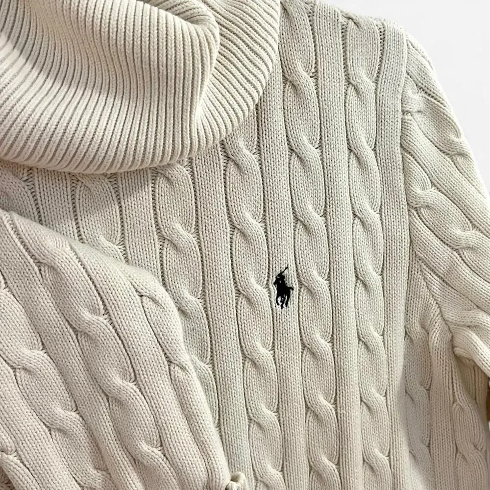 Vintage Polo Ralph Lauren Sport Cream Turtleneck Cable Knit Sweater - Picture 2 of 8